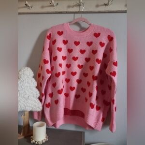 Sam And Jess VALENTINE PInk Heart Pattern Sweater